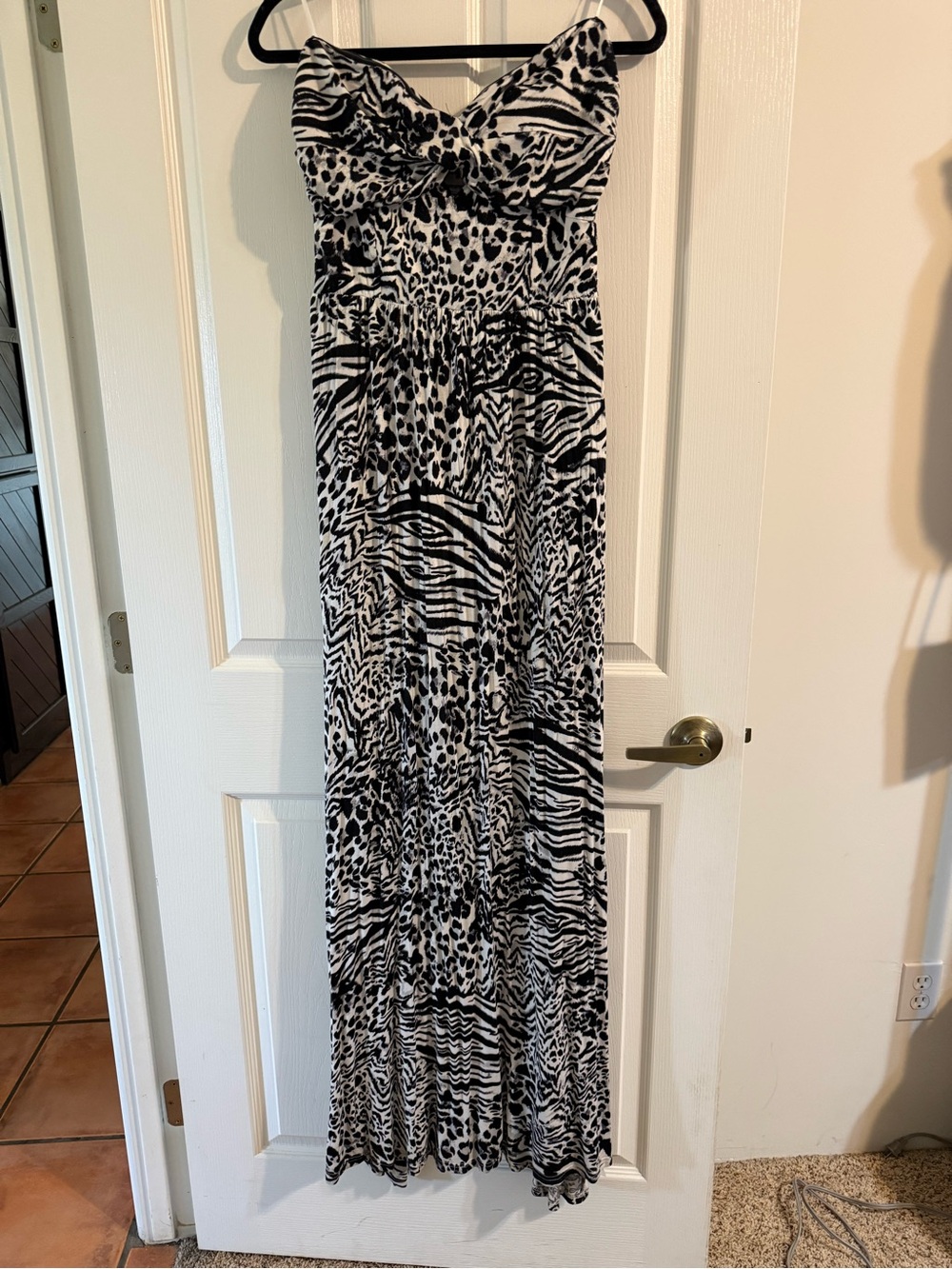 Guess Black & White Animal Print Strapless Maxi Dress XL